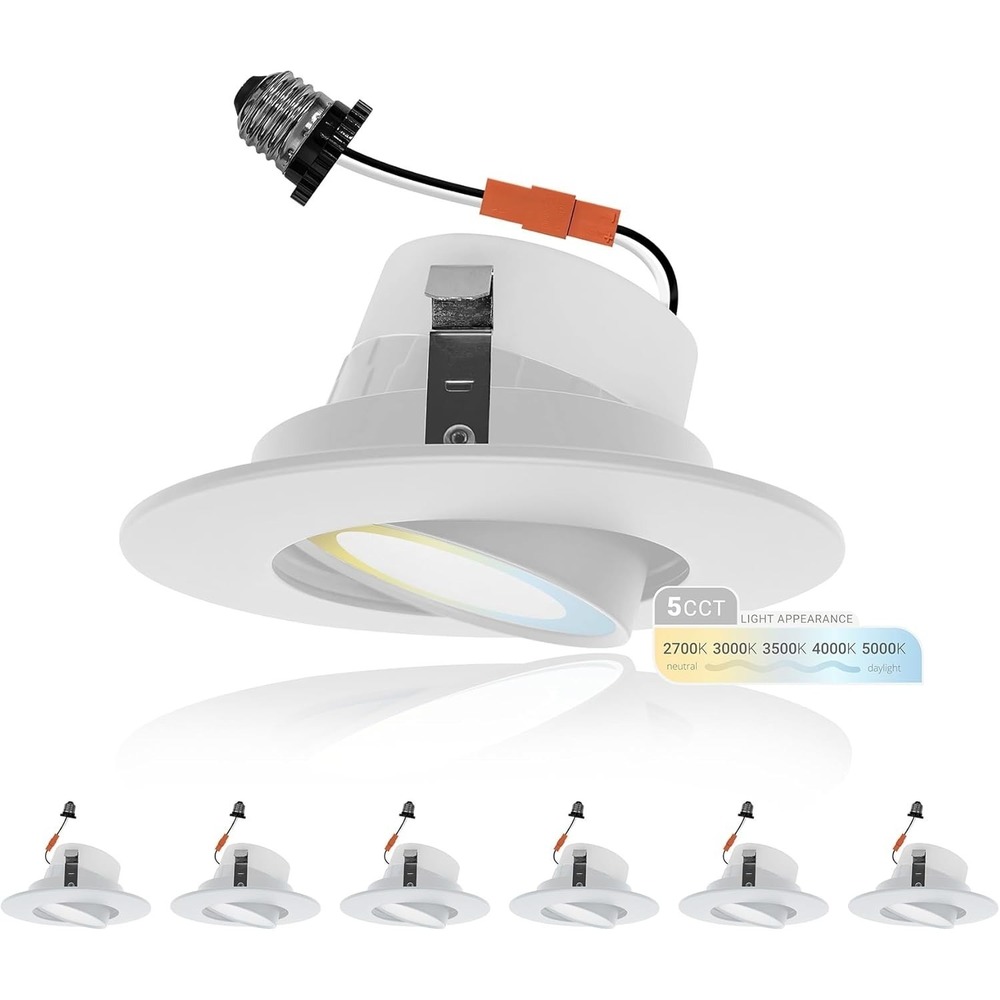 NUWATT 4in Gimbal LED Recessed Light‎ 5CCT 750LM Dimmable ETL 6 Pack